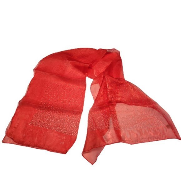 Red Sequin Scarf Glossy Sheen Sheer Scarf Wedding Formal Dress Scarf - NEW - Picture 10 of 13